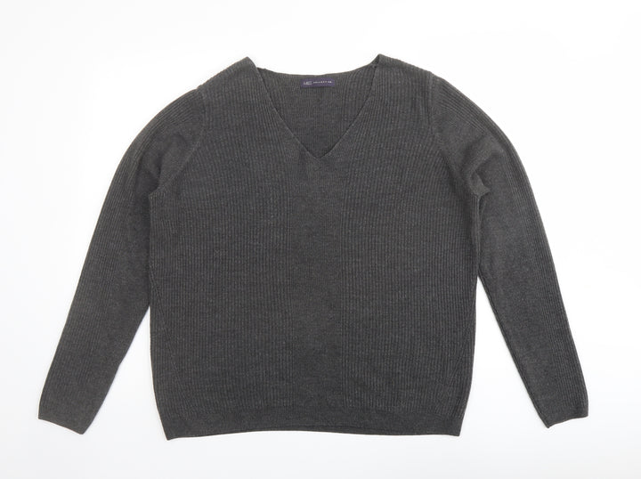 Marks and Spencer Womens Grey V-Neck Acrylic Pullover Jumper Size 18