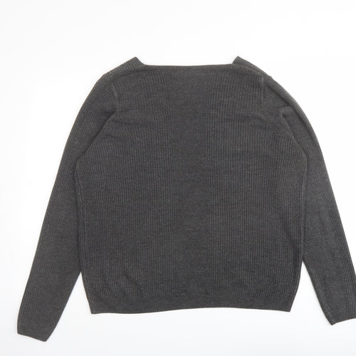 Marks and Spencer Womens Grey V-Neck Acrylic Pullover Jumper Size 18