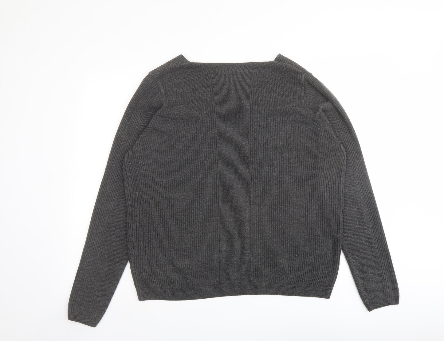 Marks and Spencer Womens Grey V-Neck Acrylic Pullover Jumper Size 18