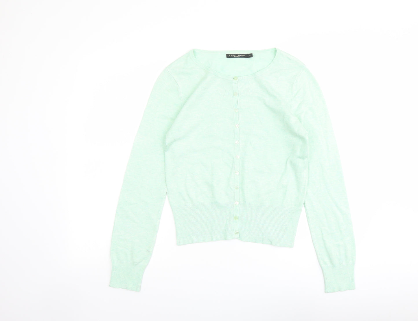 Ana Capri Womens Green Round Neck Viscose Cardigan Jumper Size S
