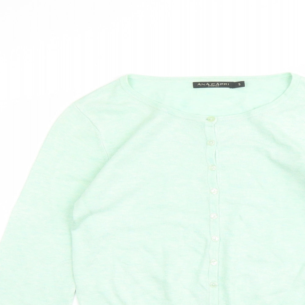 Ana Capri Womens Green Round Neck Viscose Cardigan Jumper Size S