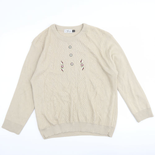 Anne Smith Womens Beige Round Neck Acrylic Pullover Jumper Size L