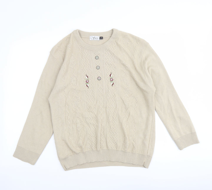 Anne Smith Womens Beige Round Neck Acrylic Pullover Jumper Size L