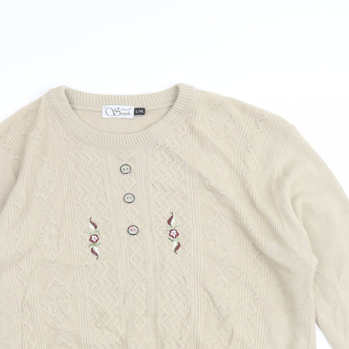 Anne Smith Womens Beige Round Neck Acrylic Pullover Jumper Size L