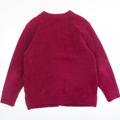 Reflect Womens Purple Round Neck Acrylic Cardigan Jumper Size L - Flower detail