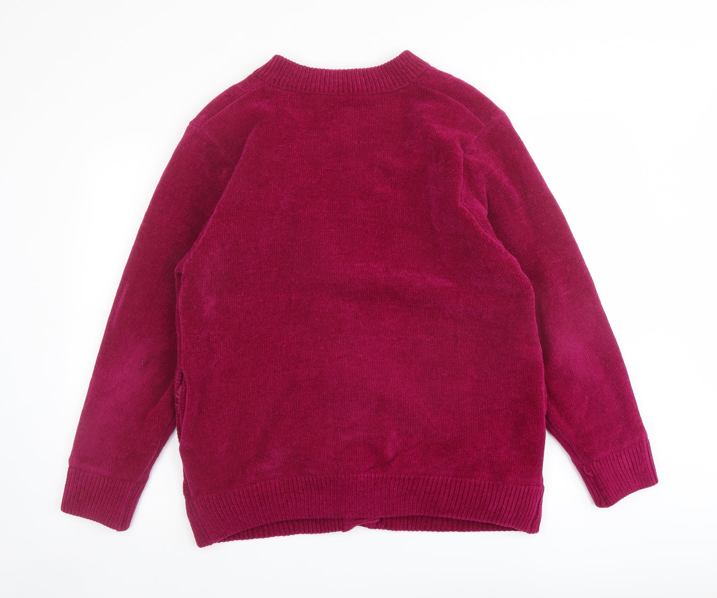 Reflect Womens Purple Round Neck Acrylic Cardigan Jumper Size L - Flower detail
