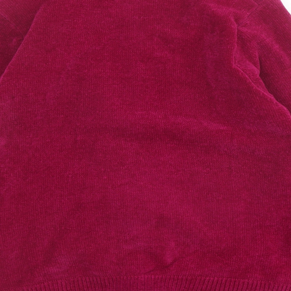 Reflect Womens Purple Round Neck Acrylic Cardigan Jumper Size L - Flower detail