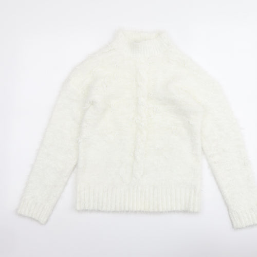 Select Womens Ivory Mock Neck Polyester Pullover Jumper Size L