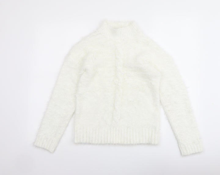Select Womens Ivory Mock Neck Polyester Pullover Jumper Size L