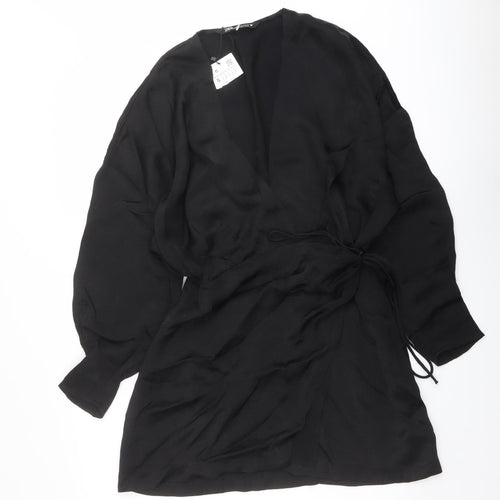 Zara Womens Black Polyester Wrap Dress Size S V-Neck Pullover