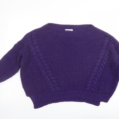 Isabella D. Womens Purple Boat Neck Acrylic Pullover Jumper Size S
