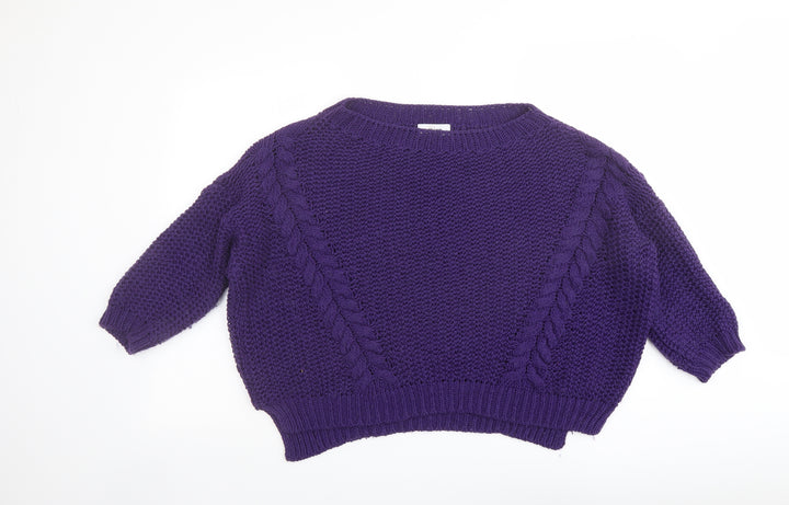Isabella D. Womens Purple Boat Neck Acrylic Pullover Jumper Size S