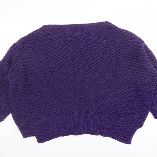 Isabella D. Womens Purple Boat Neck Acrylic Pullover Jumper Size S