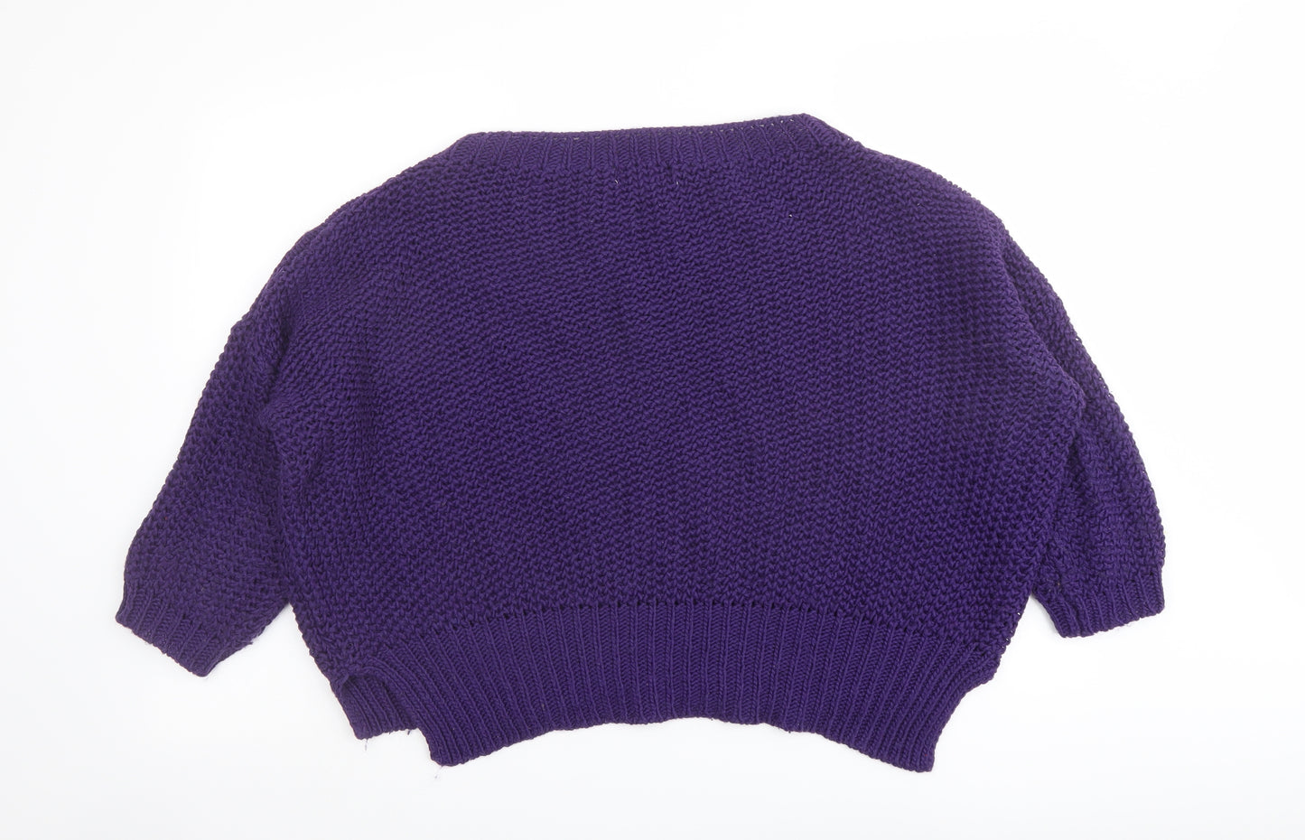 Isabella D. Womens Purple Boat Neck Acrylic Pullover Jumper Size S