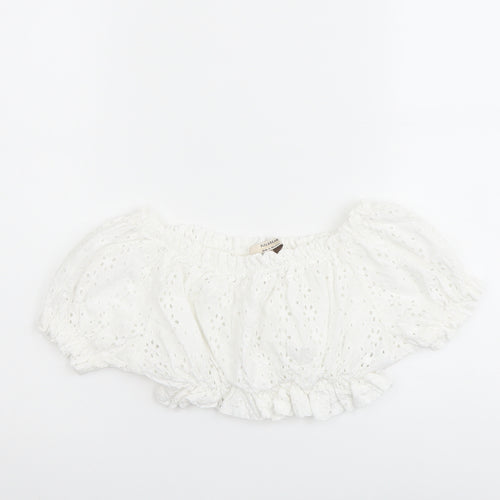 Pull&Bear Womens White Cotton Cropped Blouse Size S Off the Shoulder - Broderie Anglaise