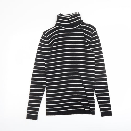 Oasis Womens Black Roll Neck Striped Viscose Pullover Jumper Size M