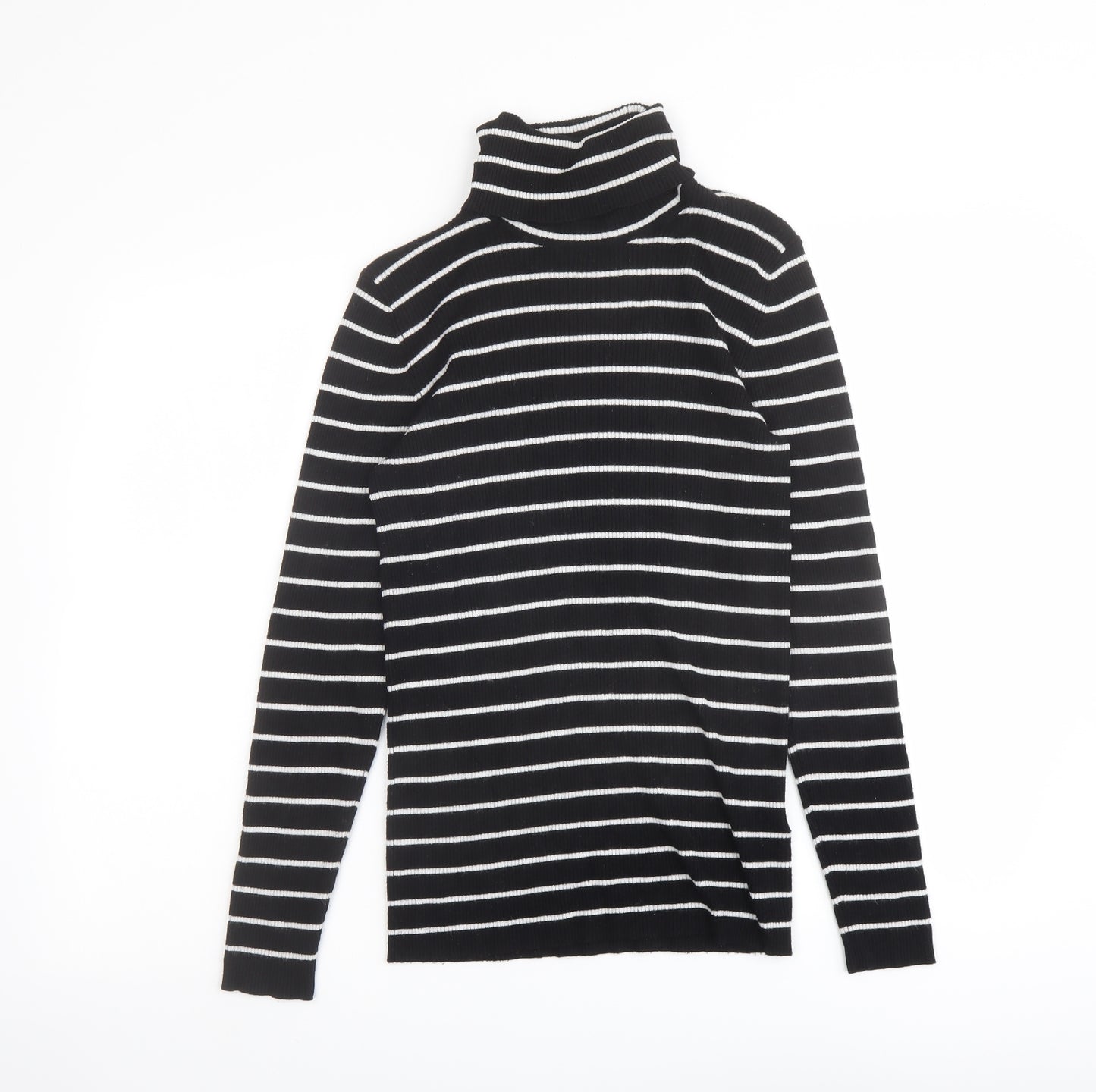 Oasis Womens Black Roll Neck Striped Viscose Pullover Jumper Size M