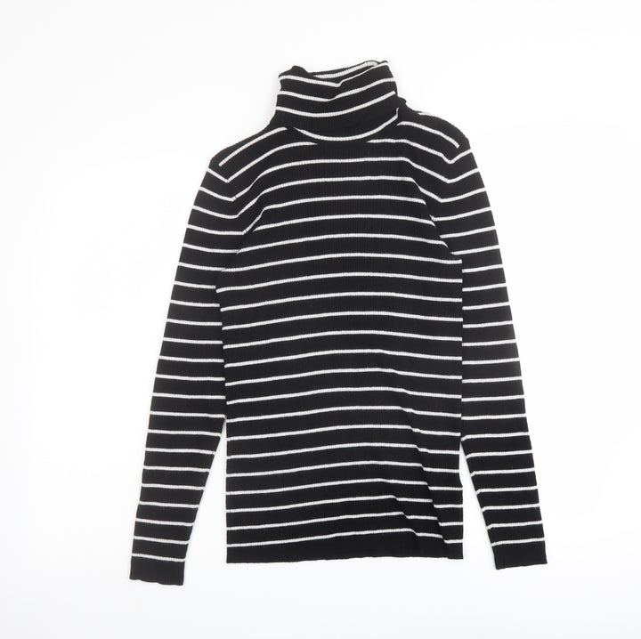 Oasis Womens Black Roll Neck Striped Viscose Pullover Jumper Size M