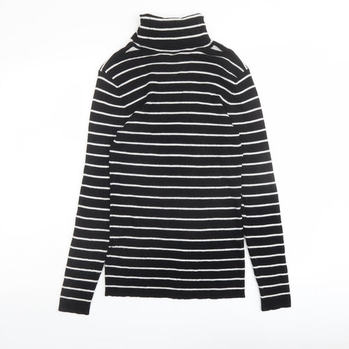 Oasis Womens Black Roll Neck Striped Viscose Pullover Jumper Size M