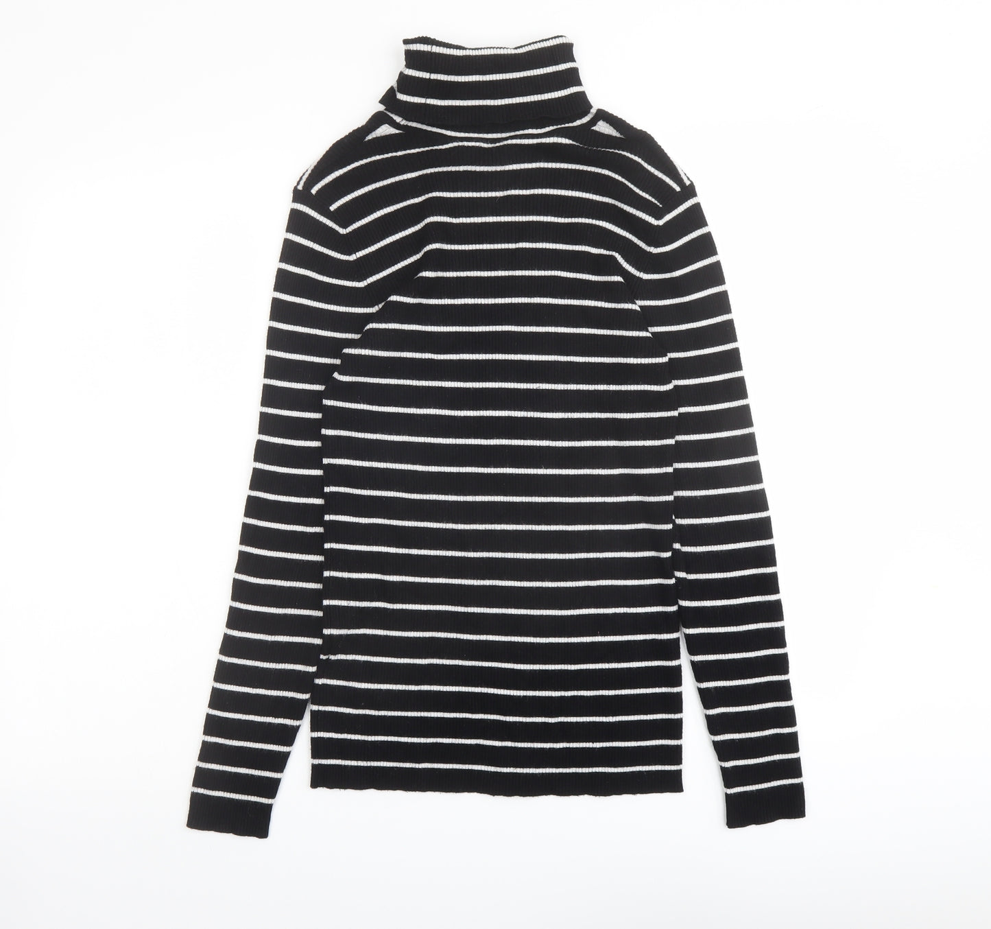 Oasis Womens Black Roll Neck Striped Viscose Pullover Jumper Size M