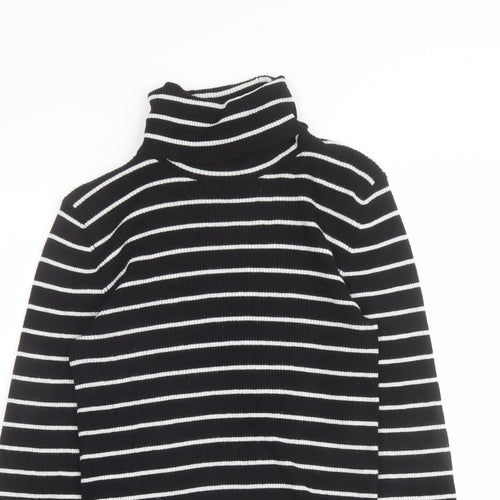 Oasis Womens Black Roll Neck Striped Viscose Pullover Jumper Size M