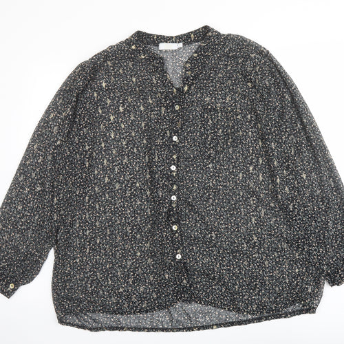 Sarta Womens Black Geometric Polyester Basic Button-Up Size M V-Neck