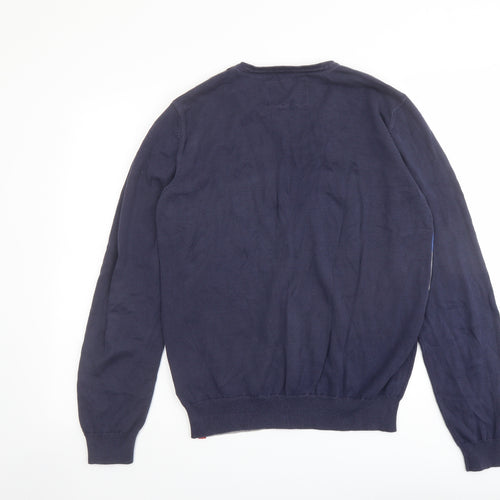 Esprit Mens Blue Square Neck Striped Cotton Pullover Jumper Size L Long Sleeve