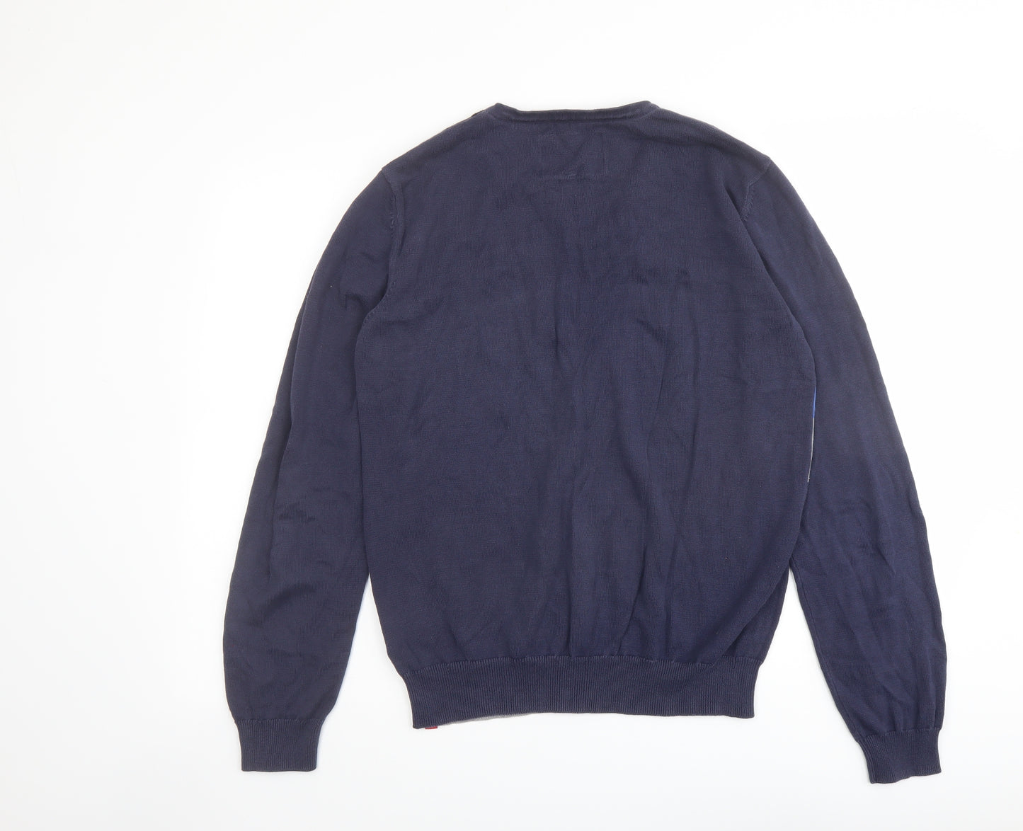 Esprit Mens Blue Square Neck Striped Cotton Pullover Jumper Size L Long Sleeve