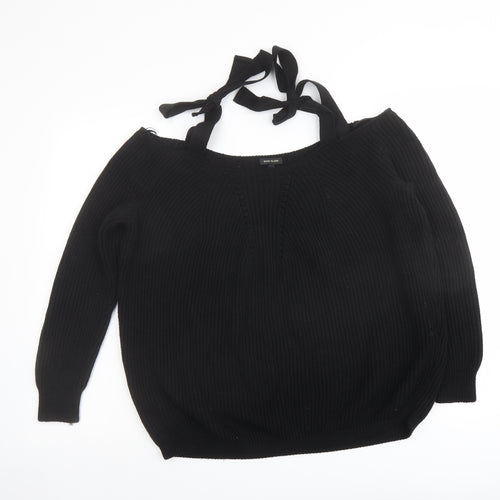 River Island Womens Black Boat Neck Cotton Pullover Jumper Size 6 - Cold shoulder