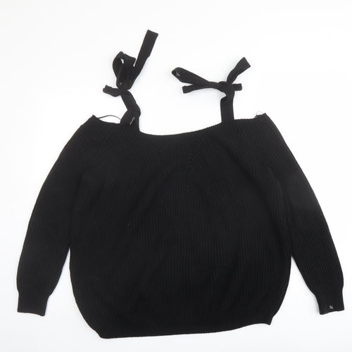 River Island Womens Black Boat Neck Cotton Pullover Jumper Size 6 - Cold shoulder