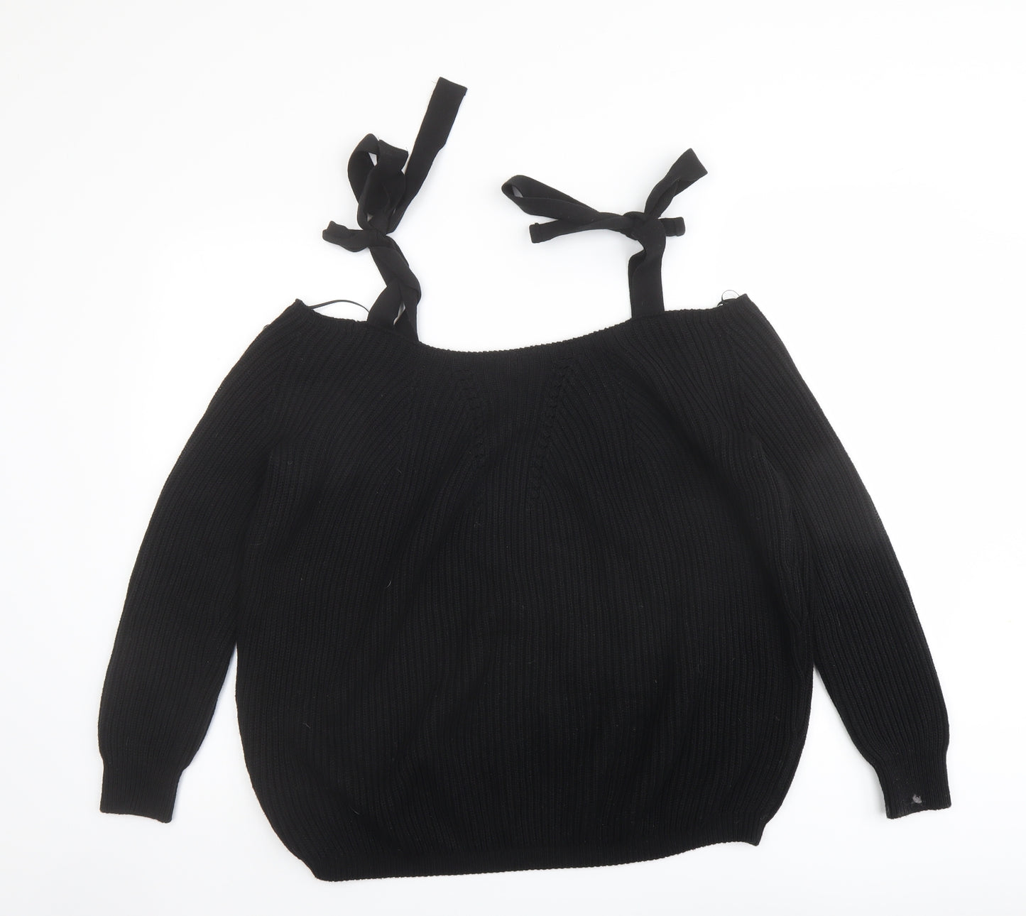 River Island Womens Black Boat Neck Cotton Pullover Jumper Size 6 - Cold shoulder