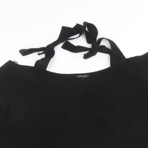 River Island Womens Black Boat Neck Cotton Pullover Jumper Size 6 - Cold shoulder