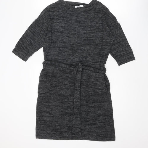 Classic Womens Grey Viscose Jumper Dress Size 6 Round Neck Pullover
