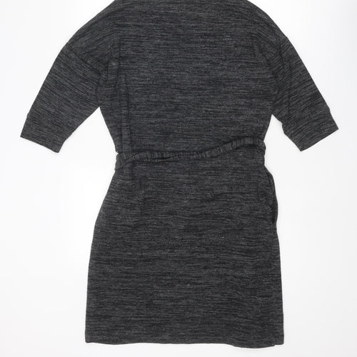 Classic Womens Grey Viscose Jumper Dress Size 6 Round Neck Pullover