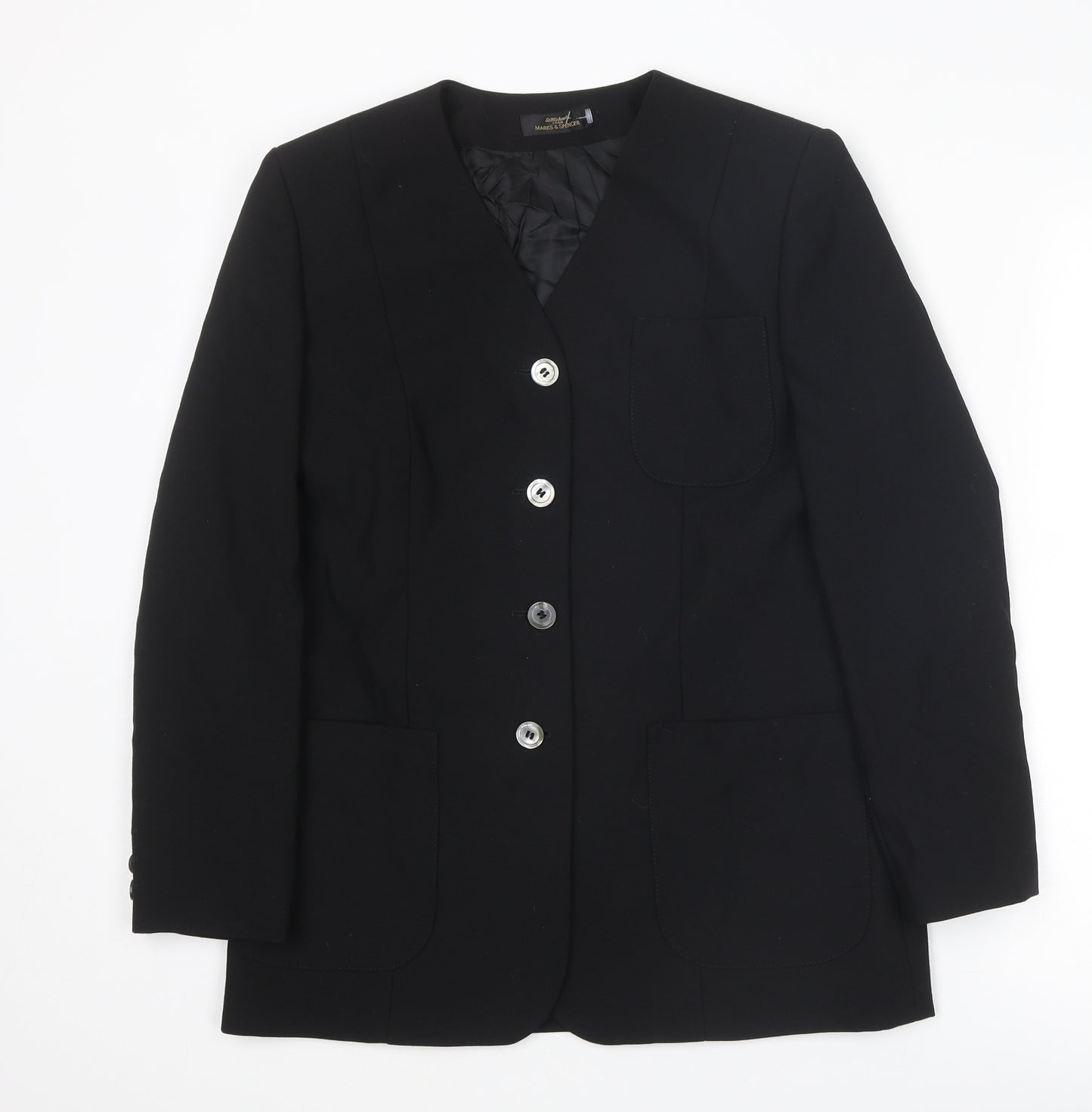 St Michael Womens Black Jacket Blazer Size 10 Button