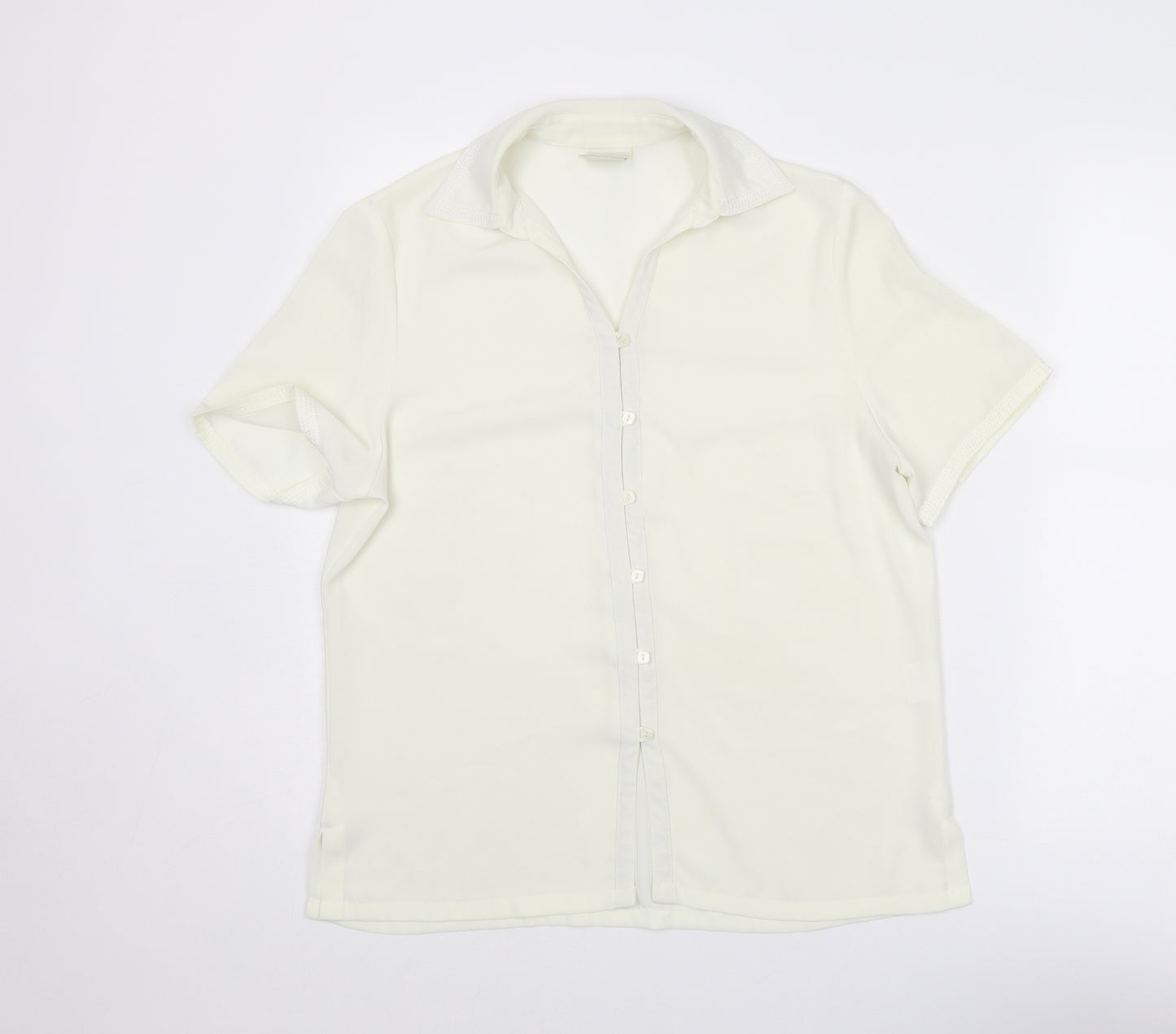 Eastex Womens Ivory Polyester Basic Button-Up Size 10 Collared