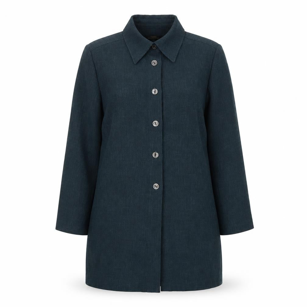 Front view of St Michael women’s green overcoat coat, size UK 12, button