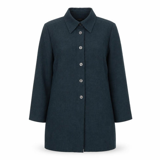 Front view of St Michael women’s green overcoat coat, size UK 12, button
