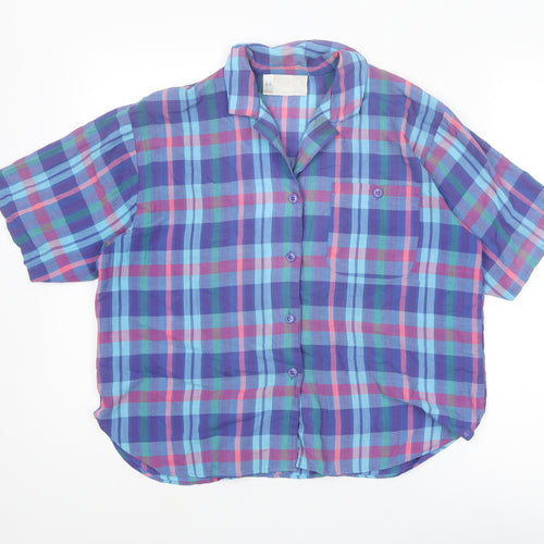 BHS Womens Multicoloured Plaid Polyester Basic Button-Up Size 14 Collared