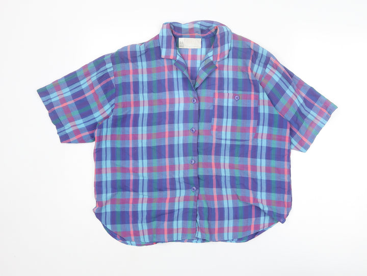 BHS Womens Multicoloured Plaid Polyester Basic Button-Up Size 14 Collared
