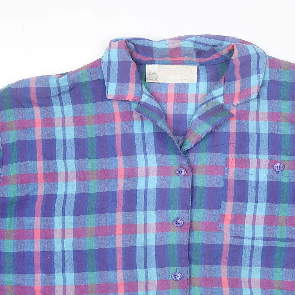 BHS Womens Multicoloured Plaid Polyester Basic Button-Up Size 14 Collared