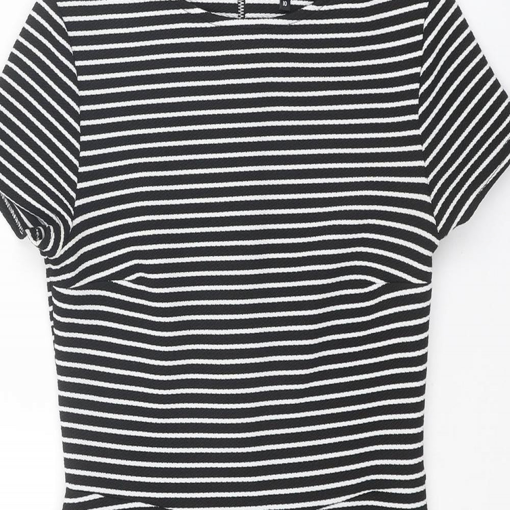 New Look Womens Black Striped Polyester Shift Size 10 Round Neck Zip