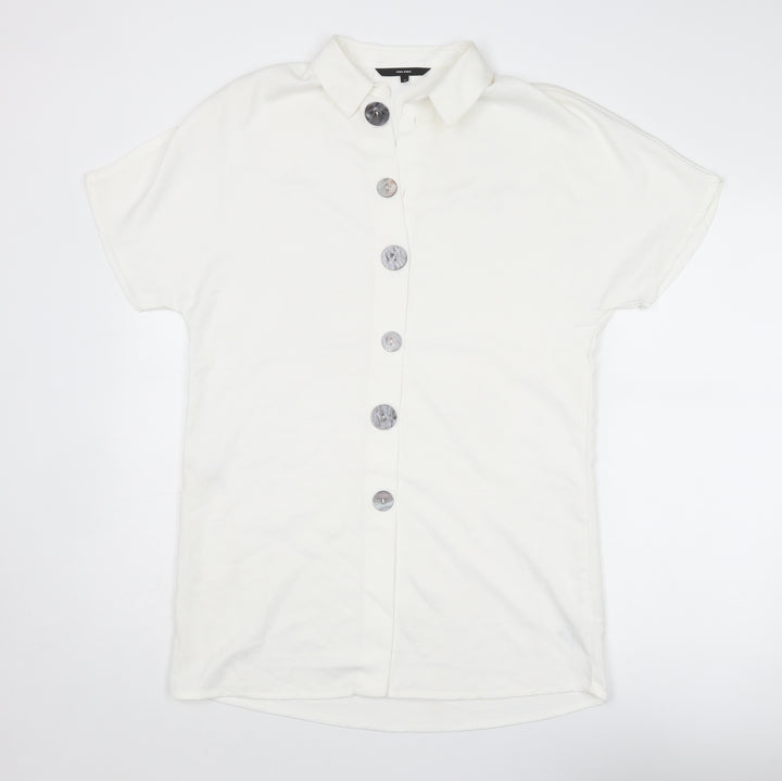 VERO MODA Womens White Polyester Shirt Dress Size M Collared Button