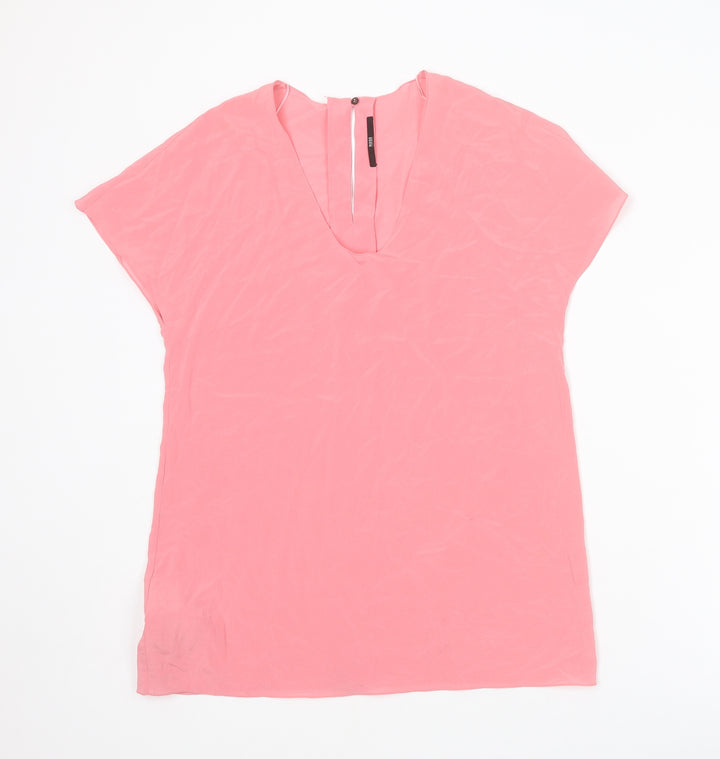 Boss Womens Pink Silk Basic Blouse Size 6 Scoop Neck