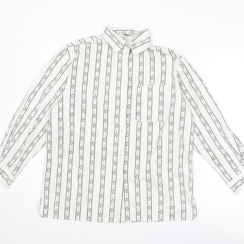 St Michael Womens White Geometric Cotton Basic Button-Up Size 8 Collared