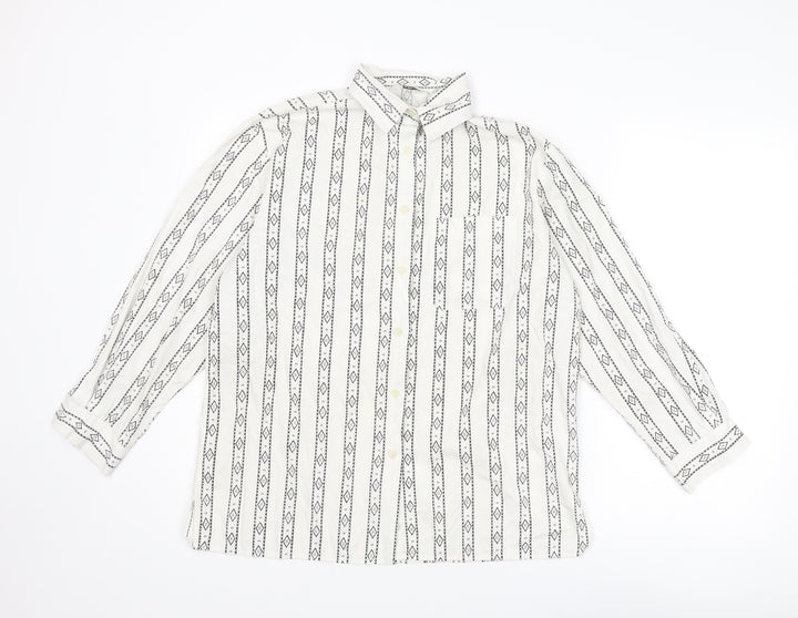 St Michael Womens White Geometric Cotton Basic Button-Up Size 8 Collared