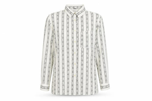 Front view of St Michael women’s white geometric cotton basic button-up, size UK 8, collared