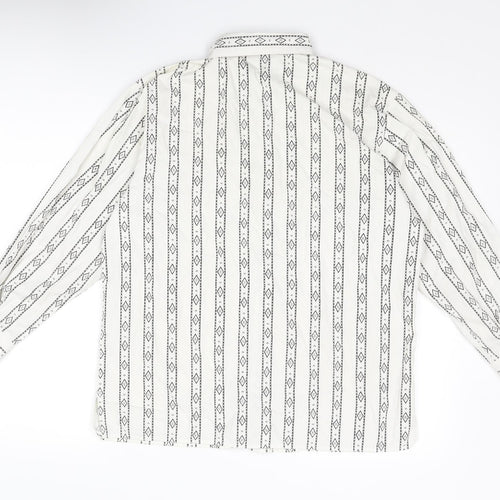 St Michael Womens White Geometric Cotton Basic Button-Up Size 8 Collared