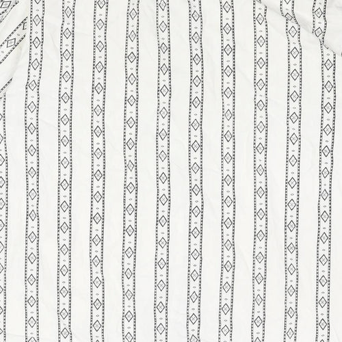 St Michael Womens White Geometric Cotton Basic Button-Up Size 8 Collared