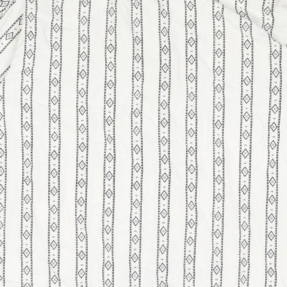 St Michael Womens White Geometric Cotton Basic Button-Up Size 8 Collared